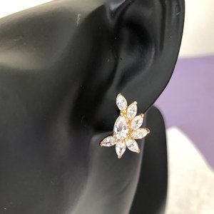 Vintage Crystal Earrings Pierced Gold Finish